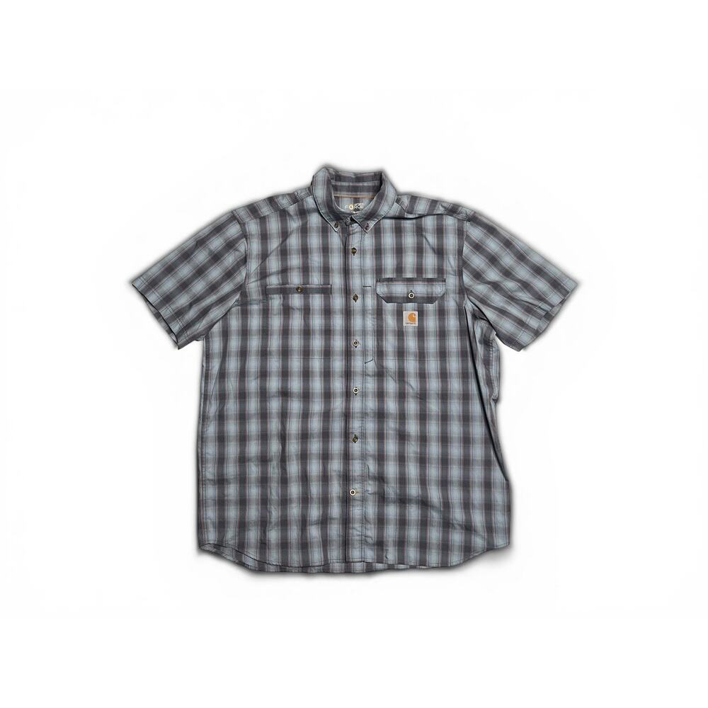 Carhartt Force Short Sleeve Relaxed Fit Button Down Shirt Men's XL Blue Plaid